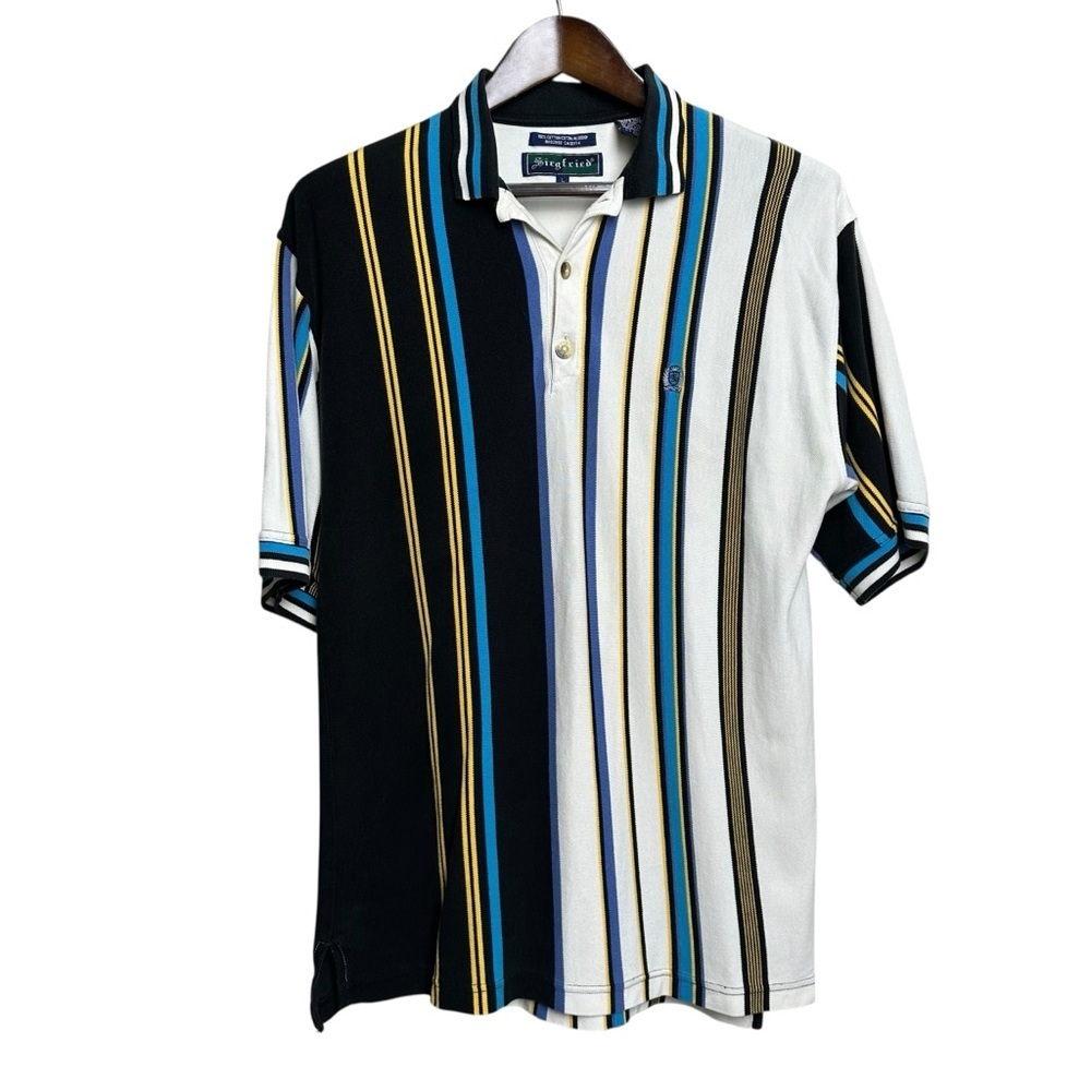 Vintage Siegfried Men's Large Striped Polo Shirt Tall Fit 90s Baggy Oversized